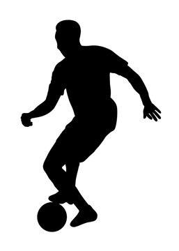 recommend clip art: vector silhouette of soccer players, kicking. jumping. goalkeeper. striker. black isolation white background