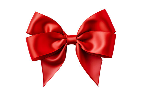 A large red ribbon bow isolated on pure white and transparent background
