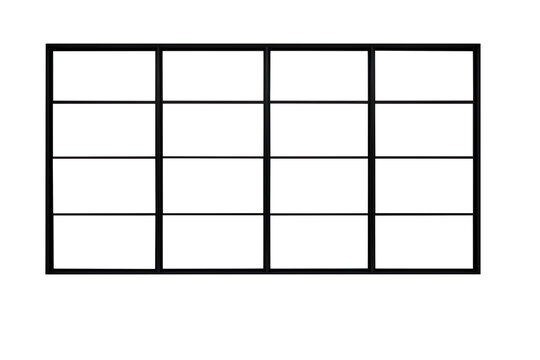 A large wide black window isolated on pure white and transparent background