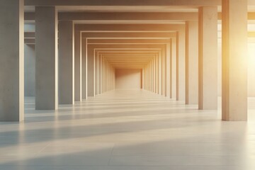 Stunning Perspective of Modern Architecture with Symmetrical Columns and Serene Lighting Effects