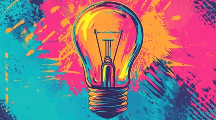 A vibrant, artistic illustration of a light bulb against a colorful, abstract background, symbolizing creativity and innovation.
