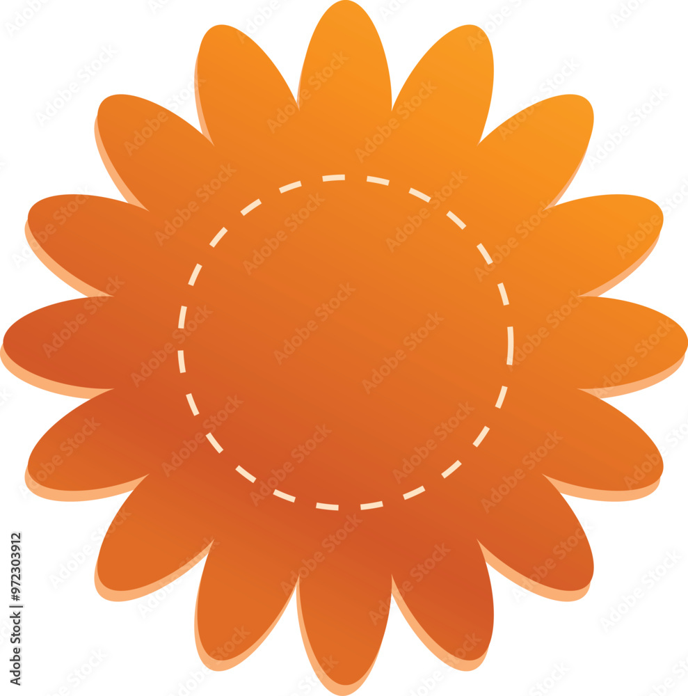 Poster orange flower shape with a dotted line is creating an empty round frame