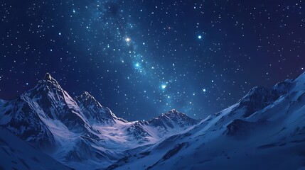 Majestic Snowy Mountains Under a Starry Night Sky