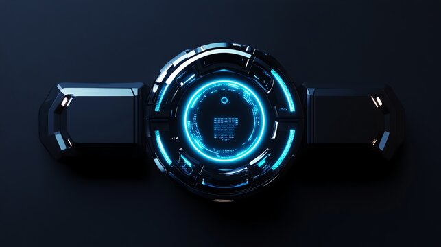 Futuristic digital interface with glowing blue circle.