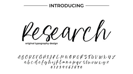 Research Font Stylish brush painted an uppercase vector letters, alphabet, typeface