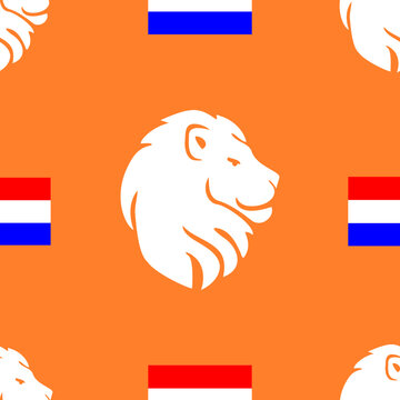 seamless pattern tile orange lion and dutch flag red white blue kings day party