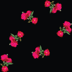 Red velvet rose in six-spot repeats pattern. Elegant pattern for classic fashion, textile, home decor, packaging, background.