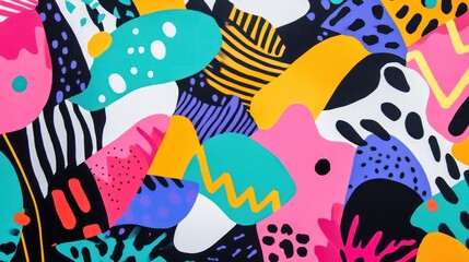 Fototapeta premium Colorful abstract pattern featuring vibrant shapes and bold designs, creating a lively and dynamic atmosphere.