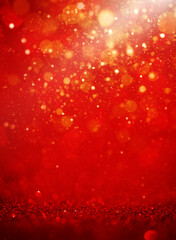 Red Christmas glowing Background with golden lights.