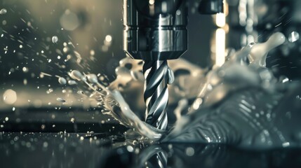 Precision and Power Closeup of a Drill Bit Boring into Metal