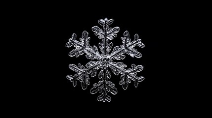 A single snowflake isolated on a black background.
