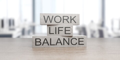 WORK LIFE BALANCE text cubes on office background
