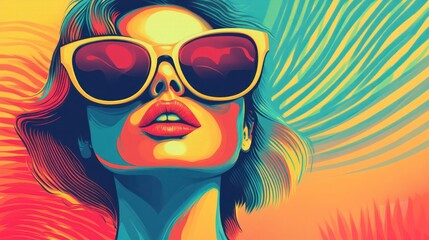 A vibrant portrait of a young woman with sunglasses, exuding summer vibes and bold colors.