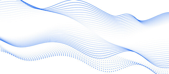 Abstract white background with flowing particles.