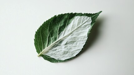 Obraz premium Fresh green leaf halfly covered with white tracing paper