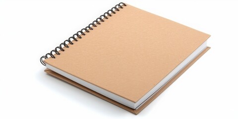 Fototapeta premium Top-down view of a closed blank notebook with a brown craft paper cover, isolated against a clean white background, ideal for educational and creative projects.