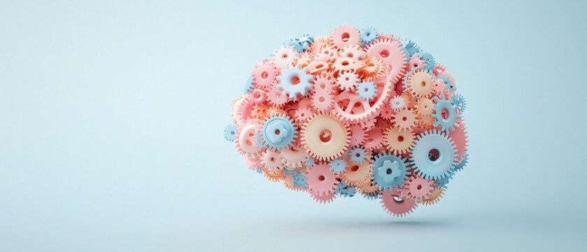 Abstract brain composed of colorful gears and cogs, symbolizing creativity, creativity, business idea generation