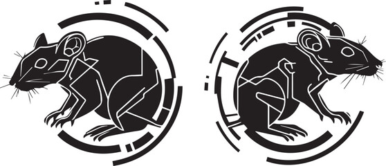 Set cyberpunk rat. Hand drawn vector illustration	