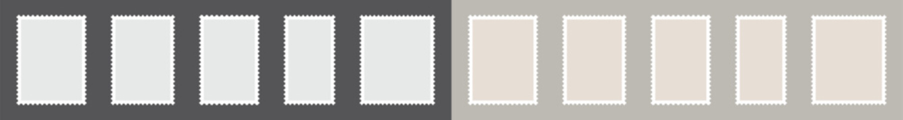 Blank postage stamp set. Frames and borders for mail envelope templates