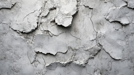 Obraz premium Close-up of a weathered gray wall with cracked plaster and texture, highlighting the beauty of imperfection.