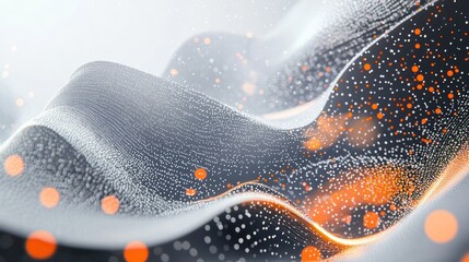 An abstract representation of flowing waves with glowing particles, creating a dynamic visual effect.