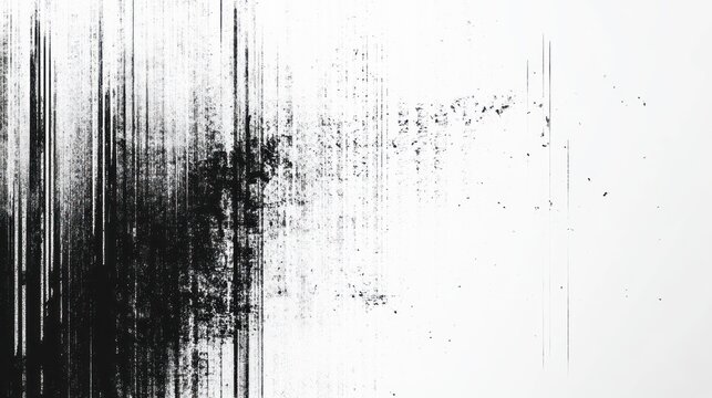 An abstract black and white texture featuring vertical lines and scattered patterns, evoking a sense of movement and depth.