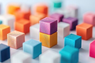 Creative business concept displayed as colorful blocks forming a 3D business chart, data creativity, innovative solutions through data