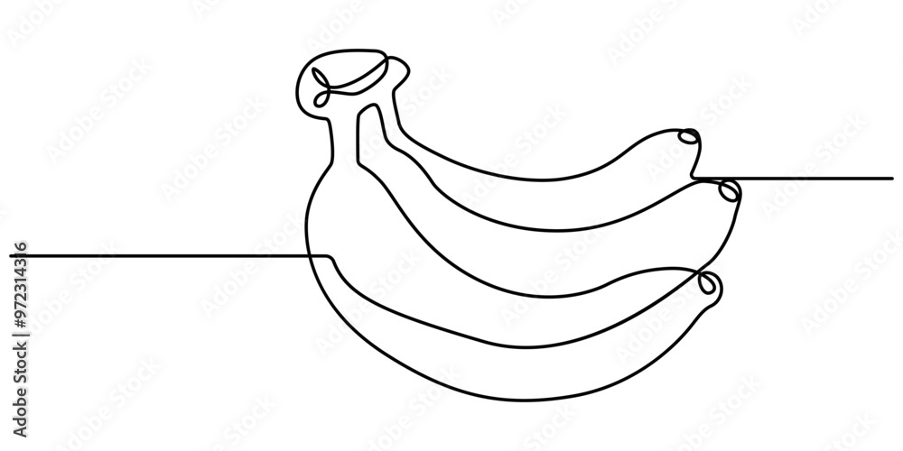 Poster banana in continuous line art drawing. one line continuous fresh banana. outline vector illustration