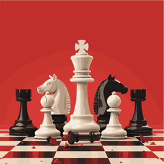 a poster for the design of a chess game. interactive competitions in the game of chess. chess pieces. print for the design of advertisements and posters.