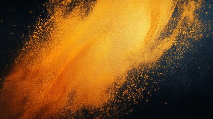 Vivid golden dust particles swirl against a dark backdrop, creating a striking contrast and mesmerizing effect.