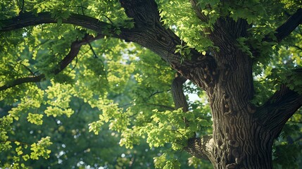 Obraz premium Close-Up of a Tree Trunk with Lush Green Foliage