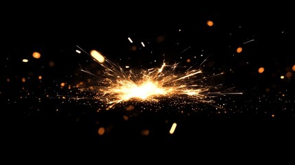 A sparkler bursts with light against a dark background.