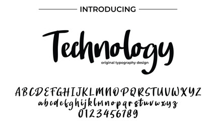 Technology Font Stylish brush painted an uppercase vector letters, alphabet, typeface