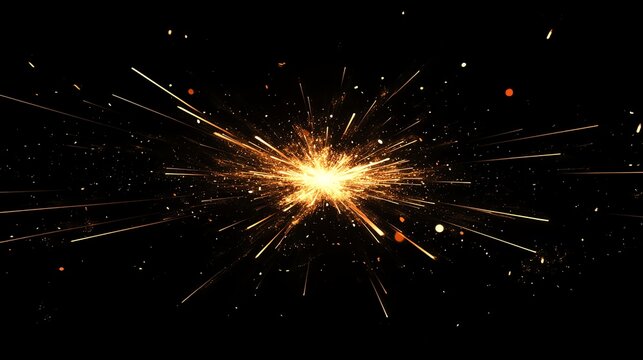 A burst of sparks flying off of a welding torch.