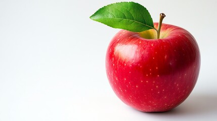 A single red apple with a green leaf.