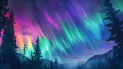 Obraz premium Aurora Borealis: The Northern Lights dancing across the night sky in vibrant colors. 