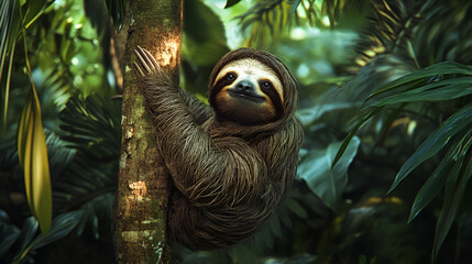 Fototapeta premium A serene sloth hanging from a tree