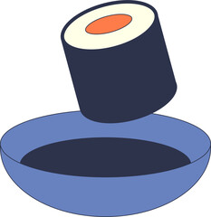 Illustration of a sushi roll on a plate, symbolizing Japanese cuisine and sushi preparation.