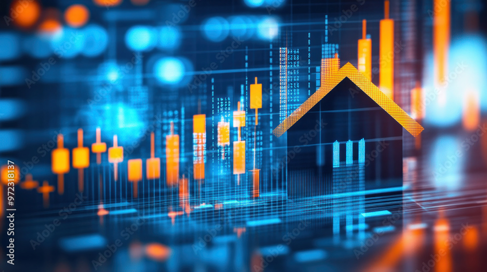 Poster a house is shown in a digital image with a lot of numbers and graphs surrounding it. the house is sm