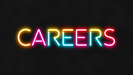 Careers colorful neon lettering on plain black dark background