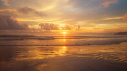 Sunset on a tropical beach with palm trees and gentle waves Studio beach landscape photography Summer vacation and travel concept