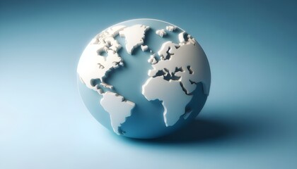 Fototapeta premium Minimalistic 3D world map on a soft blue gradient background. Simplified earth representation.