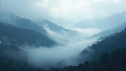 Misty Mountain Landscape with Foggy Peaks