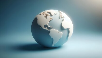 Naklejka premium Minimalistic 3D world map on a soft blue gradient background. Simplified earth representation.