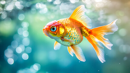 A shimmering goldfish swimming gracefully 