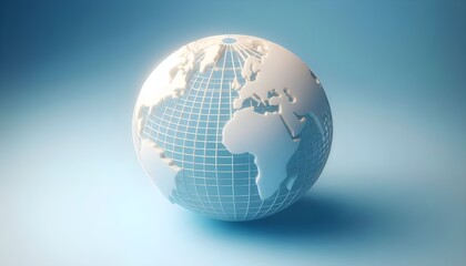 Obraz premium Minimalistic 3D world map on a soft blue gradient background. Simplified earth representation.