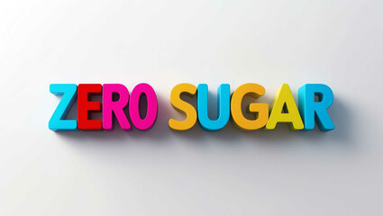 Zero Sugar word 3d colorful lettering on plain white background