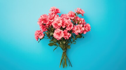 Obraz premium A vibrant bouquet of pink flowers, isolated against a clean blue background, creating a bright, cheerful visual.