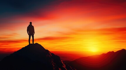 Person standing on a mountaintop at dawn, ready to face new challenges