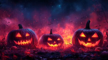 Fototapeta premium Halloween event background with charming upscale pumpkins.